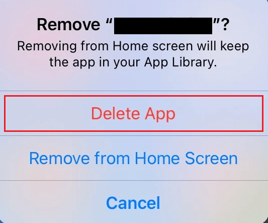 Tippen Sie auf die Option App löschen