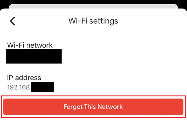 اضغط على Forget This Network لفصل شبكة Wi-Fi الحالية المتصلة