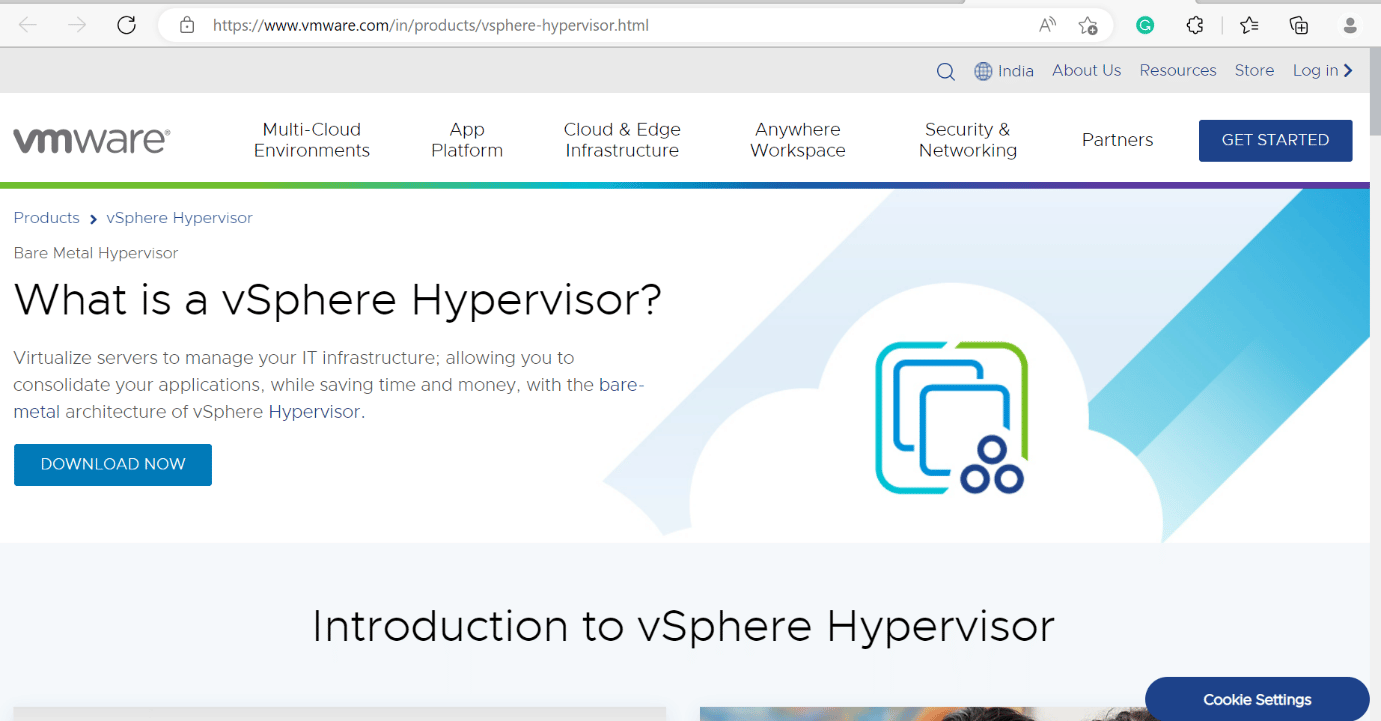 página da web do hipervisor vsphere