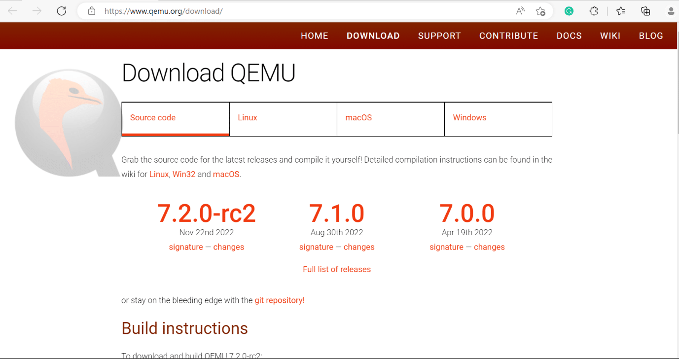 qemu ウェブページ