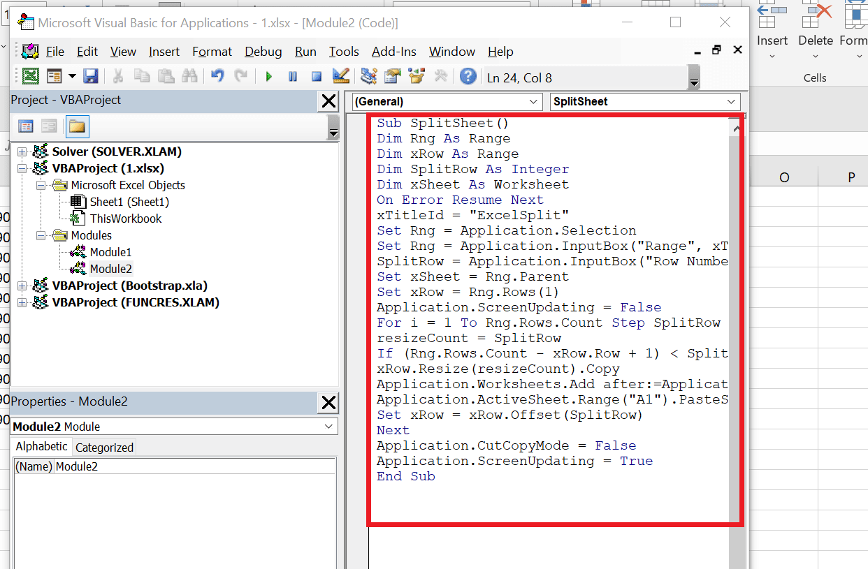 Rekatkan kode ini ke dalam modul | Cara Membagi File Excel menjadi Beberapa File per Baris