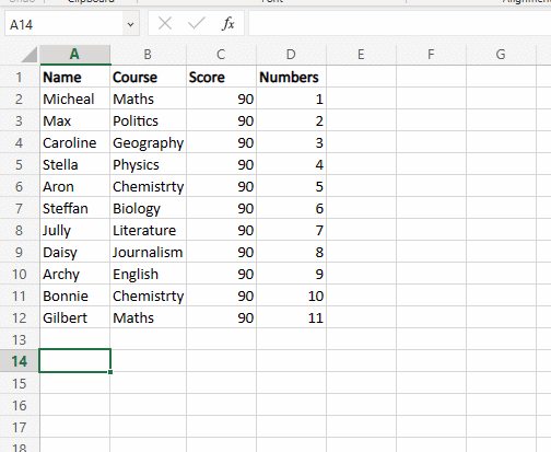 打開要拆分的 excel 文件。例如，這是你的數據集 |如何將Excel文件按行拆分成多個文件