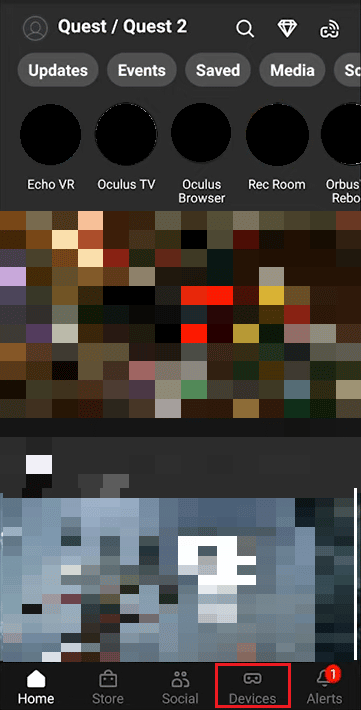 toque no menu Dispositivos no aplicativo Oculus