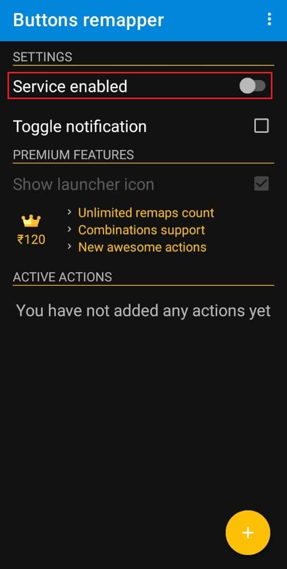 เปิดใช้งานบริการในแอพ Buttons Remapper