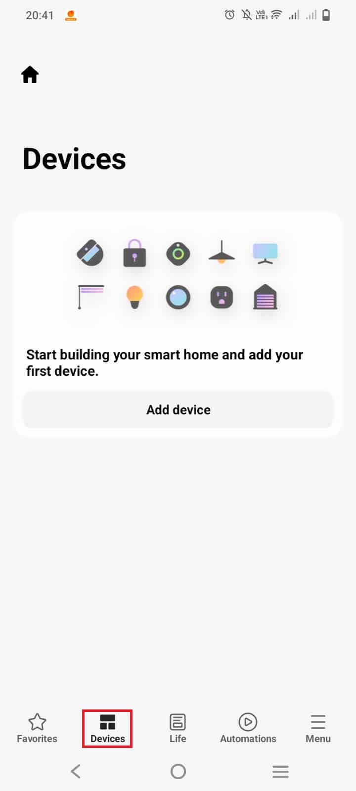 แตะที่อุปกรณ์เพื่อเพิ่มรุ่นทีวี Samsung ของคุณไปยังแอพ SmartThings