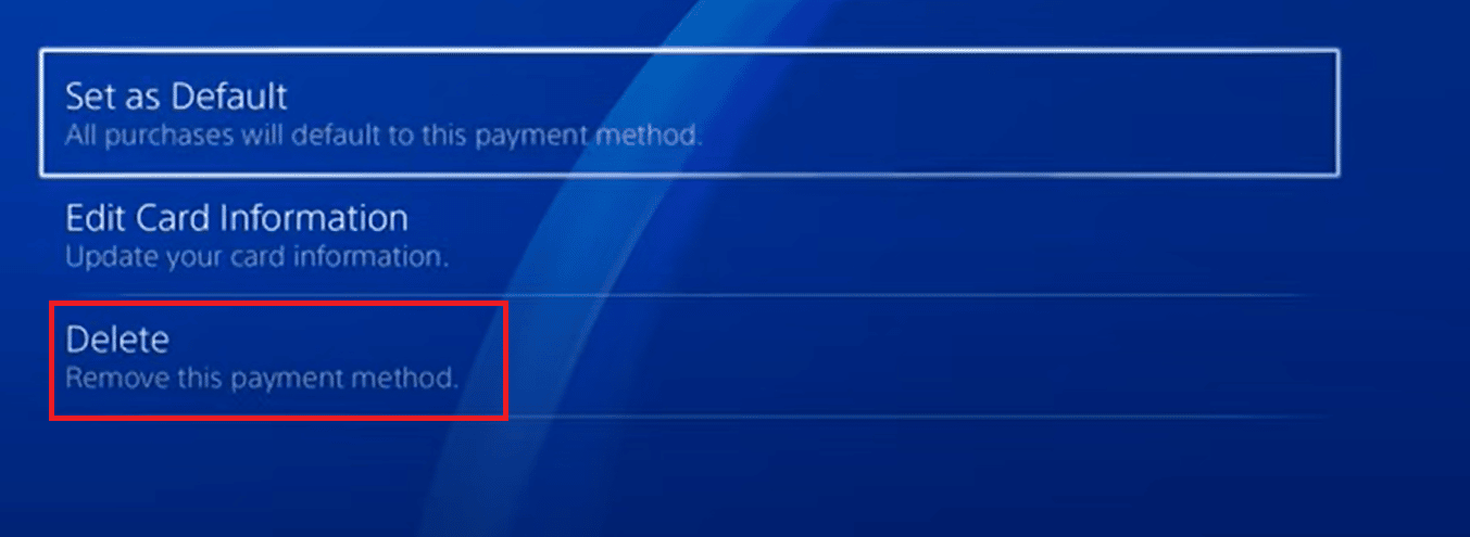 删除 ps4 上支付方式的选项。修复 PS4 上的 WS-43709-3 错误代码