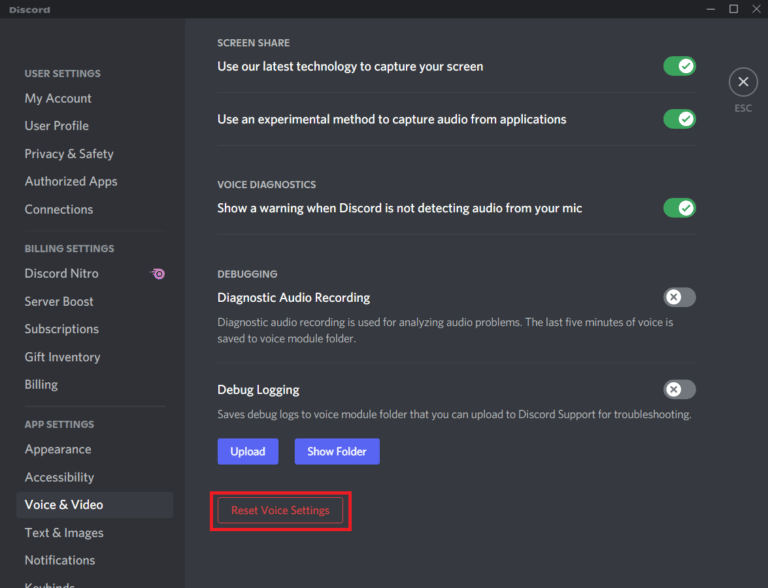 คลิกที่รีเซ็ตการตั้งค่าเสียง 14 วิธีในการแก้ไข Discord Stream Lagging บน Windows 10 และ 11