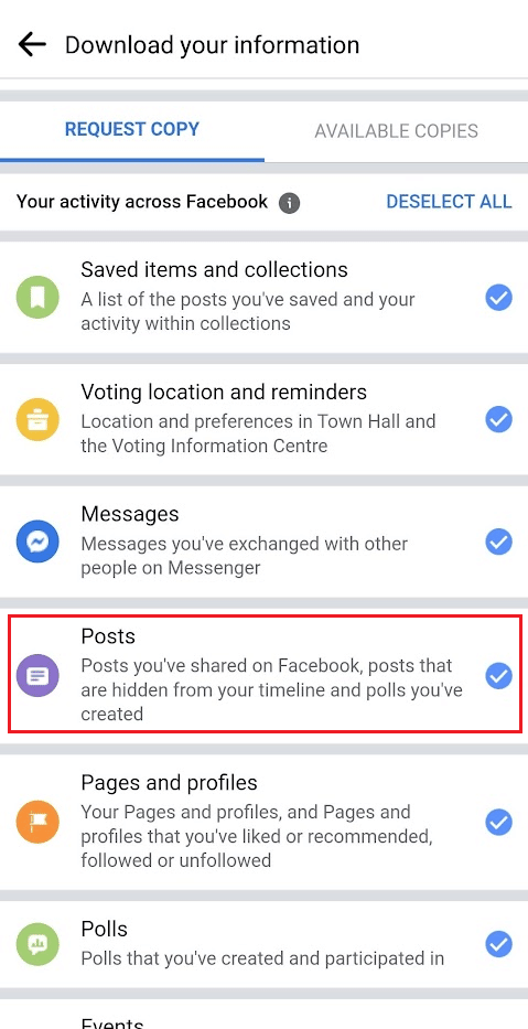 Sélectionnez l'option Messages dans la liste | Comment télécharger toutes les photos Facebook à la fois