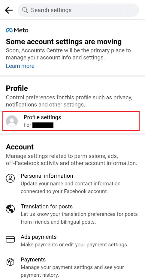 Ketuk pengaturan Profil dari bagian Profil