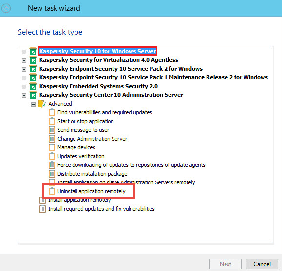 คลิกขั้นสูงแล้วเลือกถอนการติดตั้งแอปพลิเคชันจากระยะไกล วิธีลบ Kaspersky Endpoint Security 10 โดยไม่ต้องใช้รหัสผ่าน