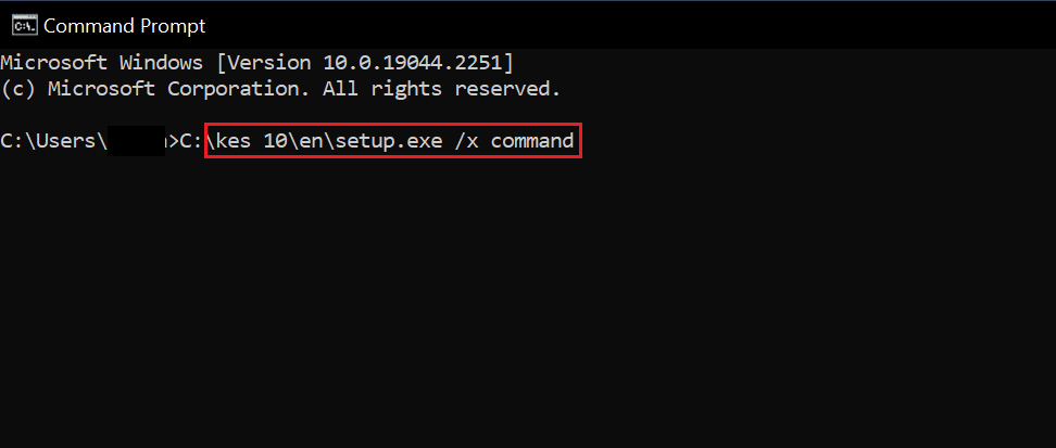 Ejecute el comando C:\kes 10\en\setup.exe /x
