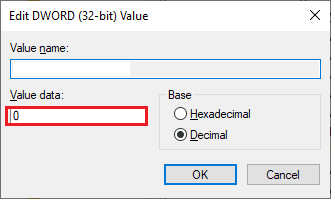 définir les données de valeur sur 0