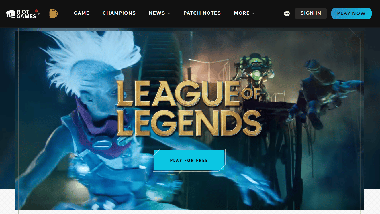 صفحة ويب league of Legends