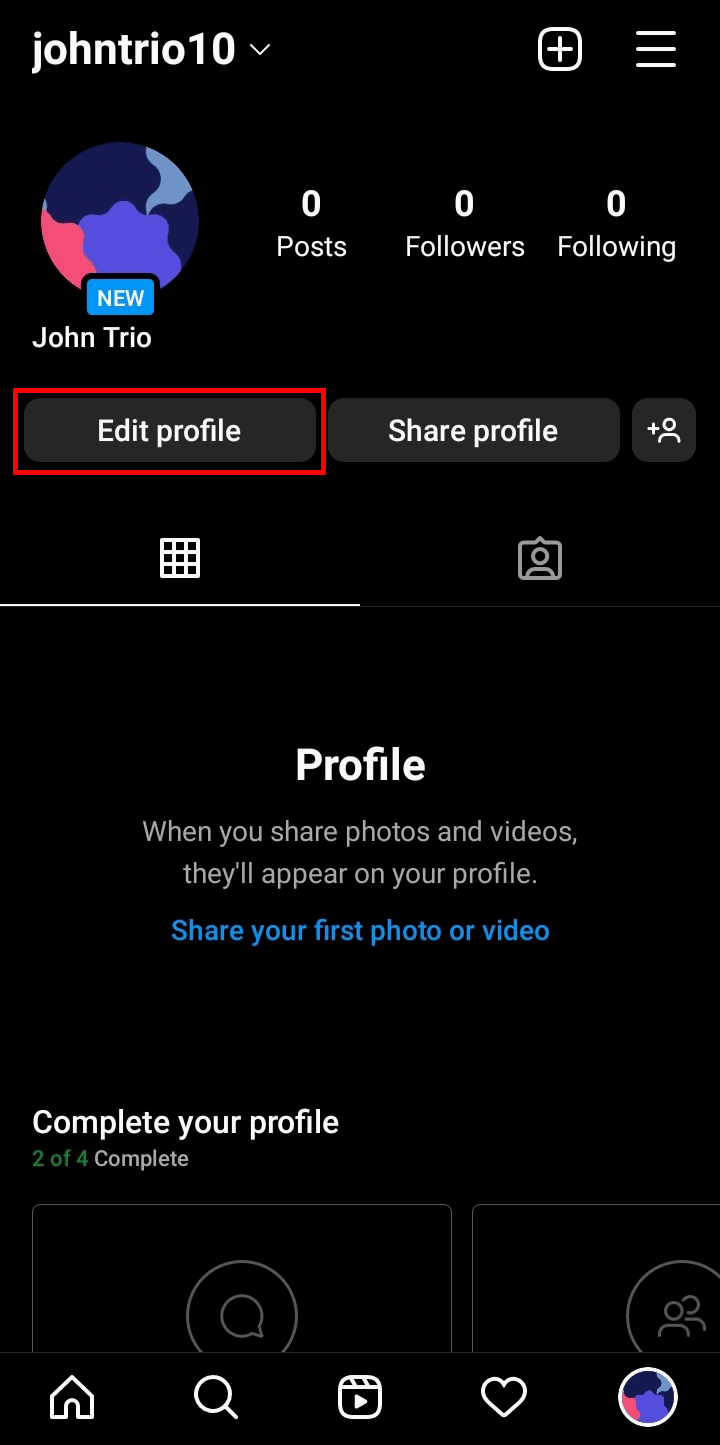 Appuyez sur le bouton Modifier le profil sous votre photo de profil. | Comment changer l'âge sur Instagram