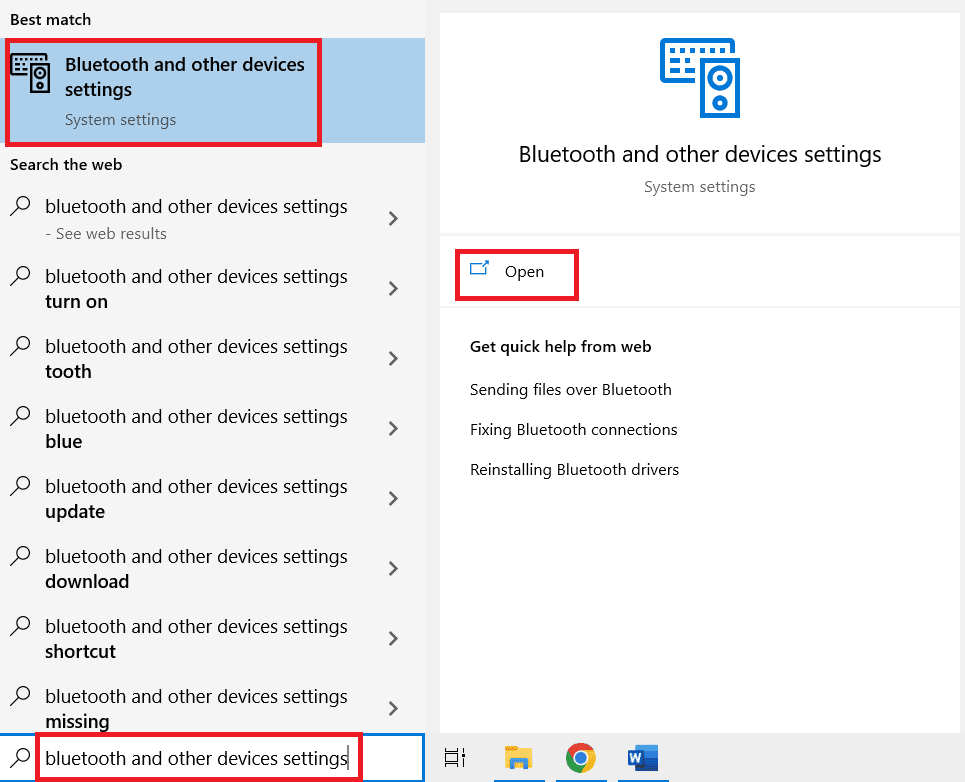 abra la configuración de Bluetooth y otros dispositivos