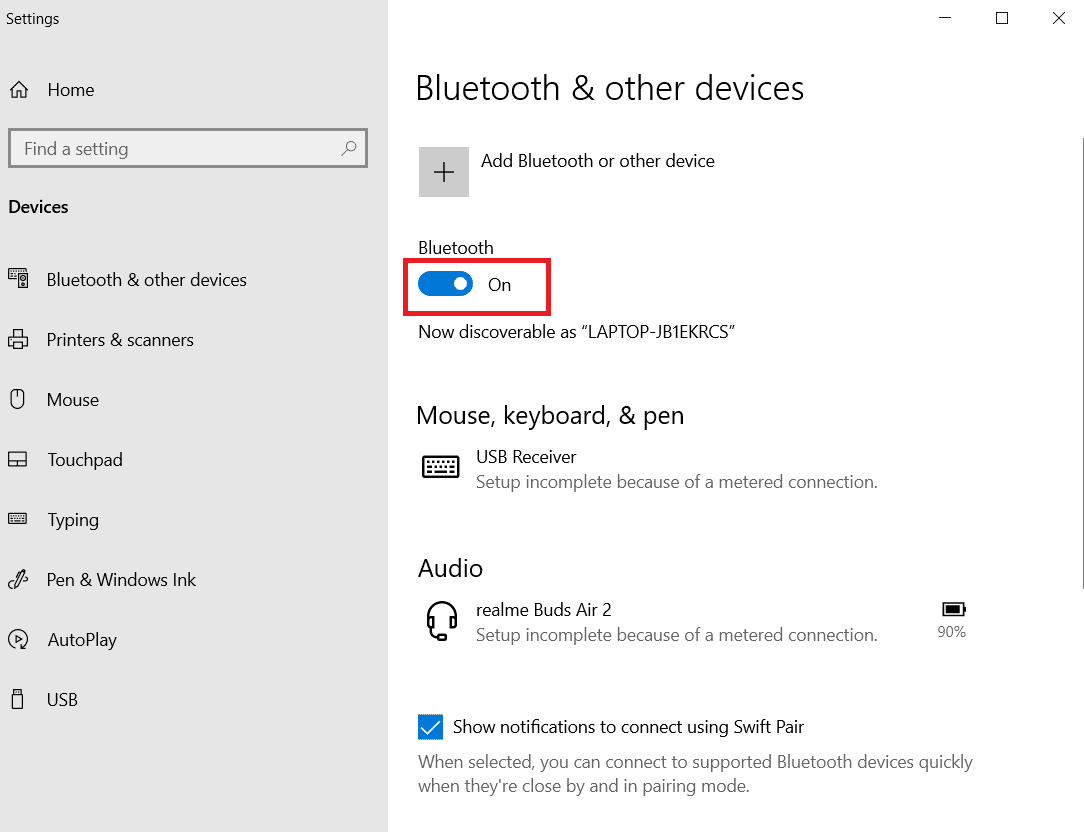 Bluetooth 버튼을 켭니다. Nexus 5x에서 PC로 사진을 전송하는 방법