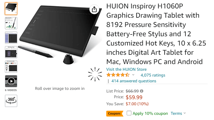 HUION New 1060 Plus Drawing Tablet。 29 ベストデジタルメモ作成デバイス