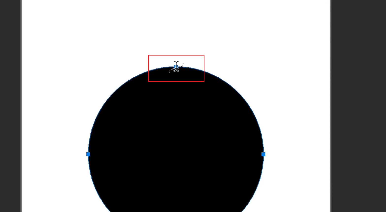 placez le curseur de type sur le bord du cercle et faites un clic gauche sur le bord du cercle