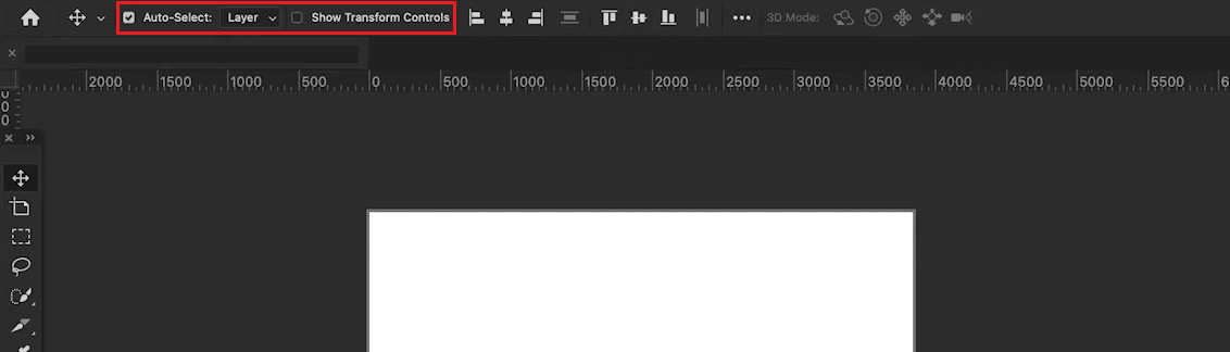 Auto-Select フィールドを Layer に設定し、Show Transform Controls チェックボックスをマークします。