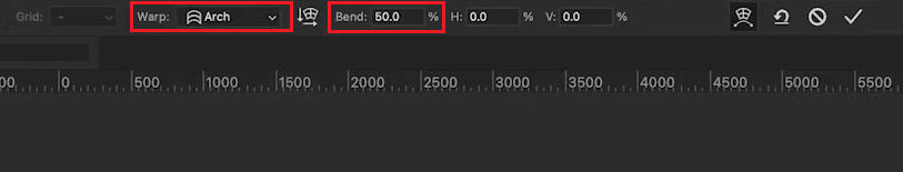 من حقل Warp ، حدد خيار Arch - من حقل Bend ، قم بتعيين قيمة الانحناء المطلوبة | كيفية منحنى النص في برنامج فوتوشوب