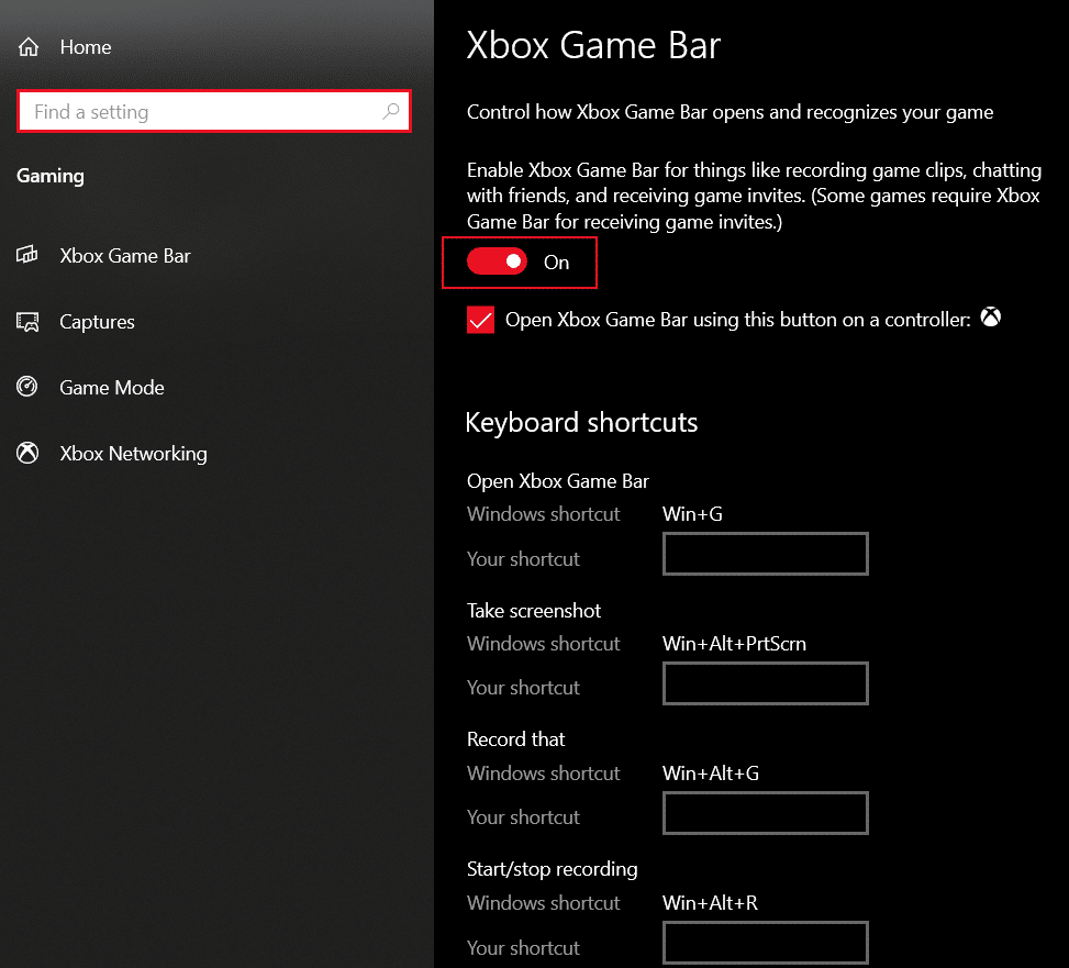 クリックして Xbox Game Bar に切り替える