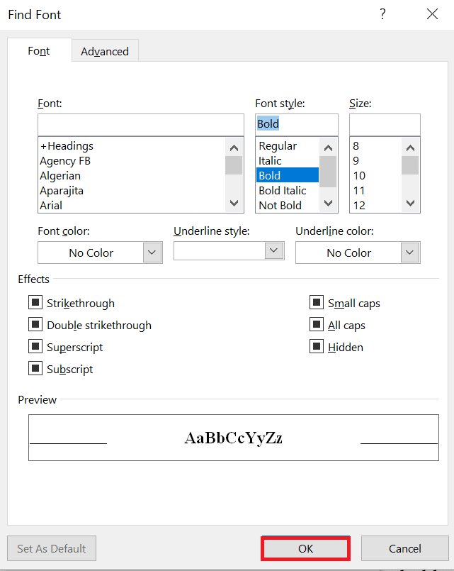 Klik Oke. Cara Menemukan Instance Teks Selanjutnya yang Diformat dalam Bold