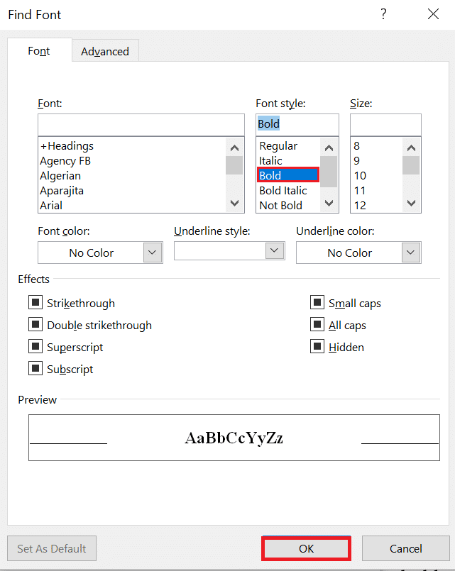 selectați Bold și faceți clic pe OK. Cum să găsiți următoarea instanță de text formatat cu aldine