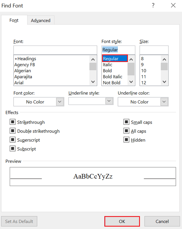 Pilih Reguler di area Font Style. Cara Menemukan Instance Teks Selanjutnya yang Diformat dalam Bold