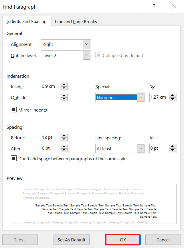 Rechercher un paragraphe