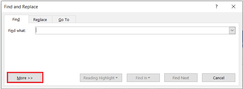 Faceți clic pe Mai multe. Cum să găsiți următoarea instanță de text formatat cu aldine