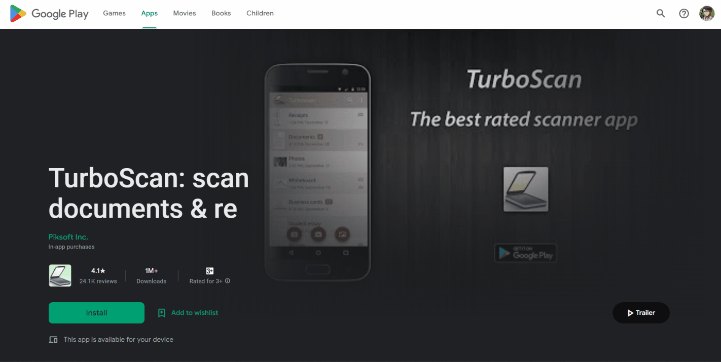 TurboScan nel Play Store