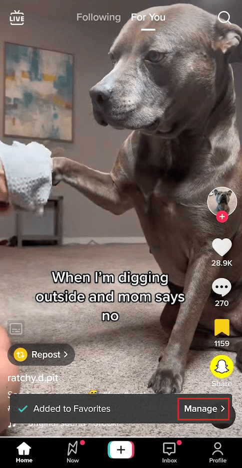 บน Manage เพื่อดูวิดีโอ TikTok สุดโปรดที่บุ๊คมาร์คไว้ทั้งหมดของคุณ