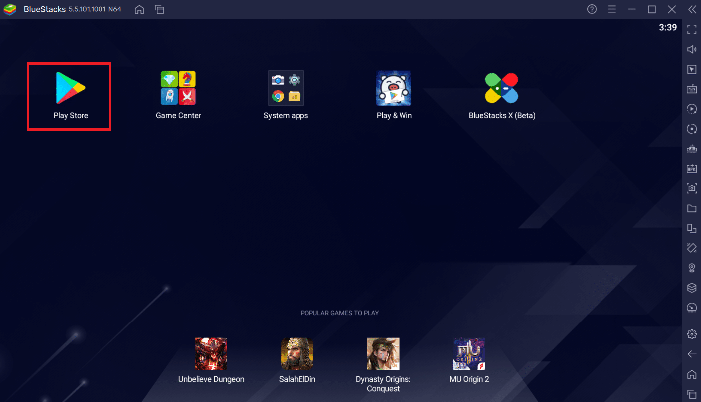 Bluestacks ana ekranında Play Store uygulama simgesi |