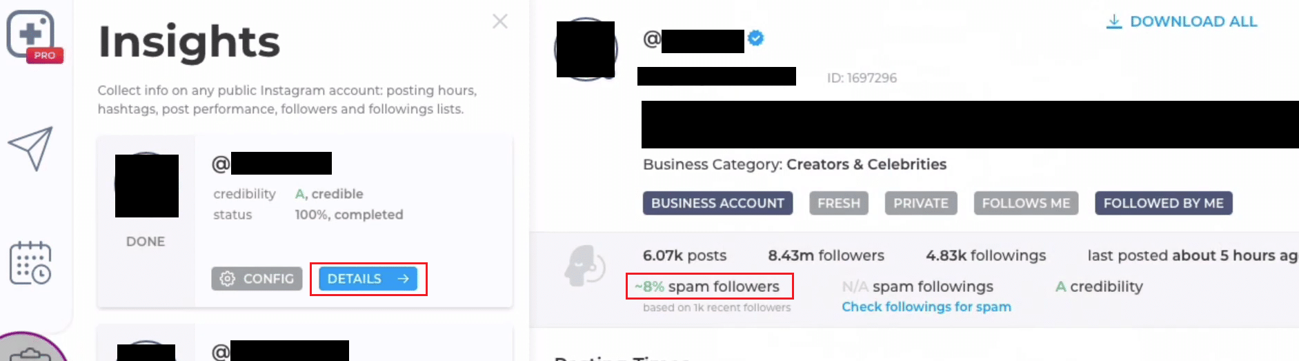 DETTAGLI - percentuale di follower spam