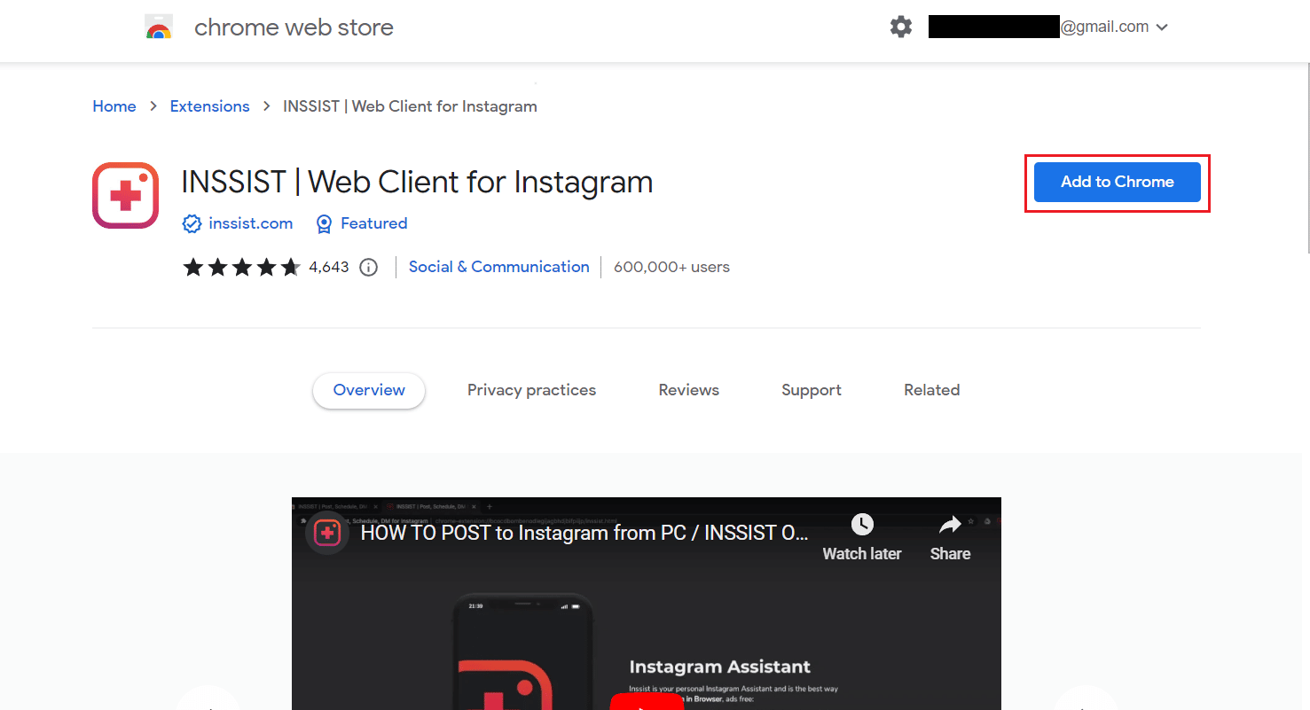 將 INSSIST Web Client for Instagram 擴展添加到您的瀏覽器