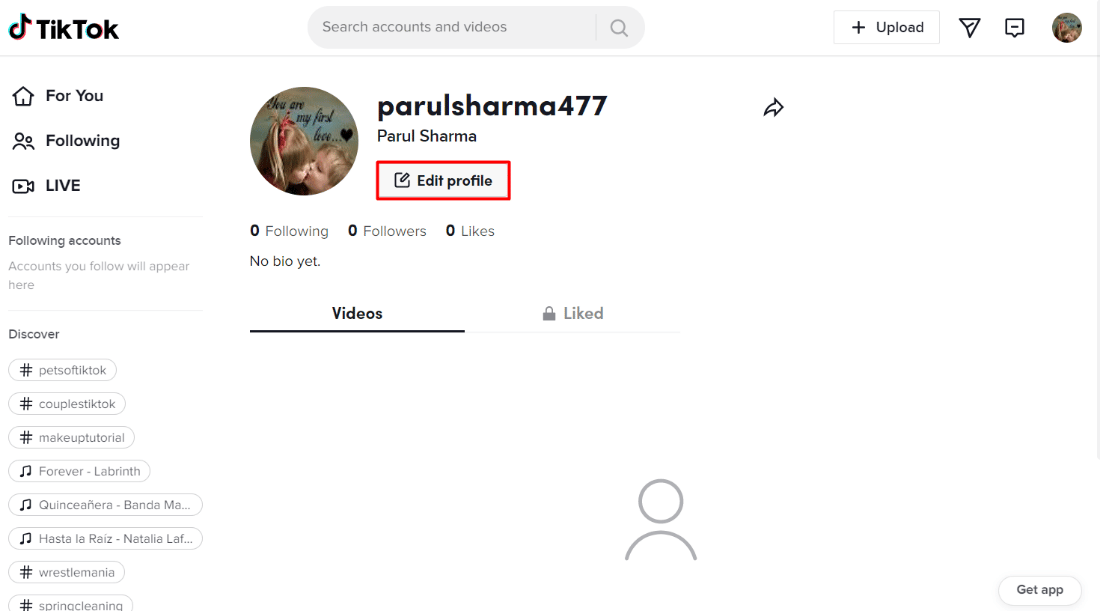 Klik Edit profil di tiktok