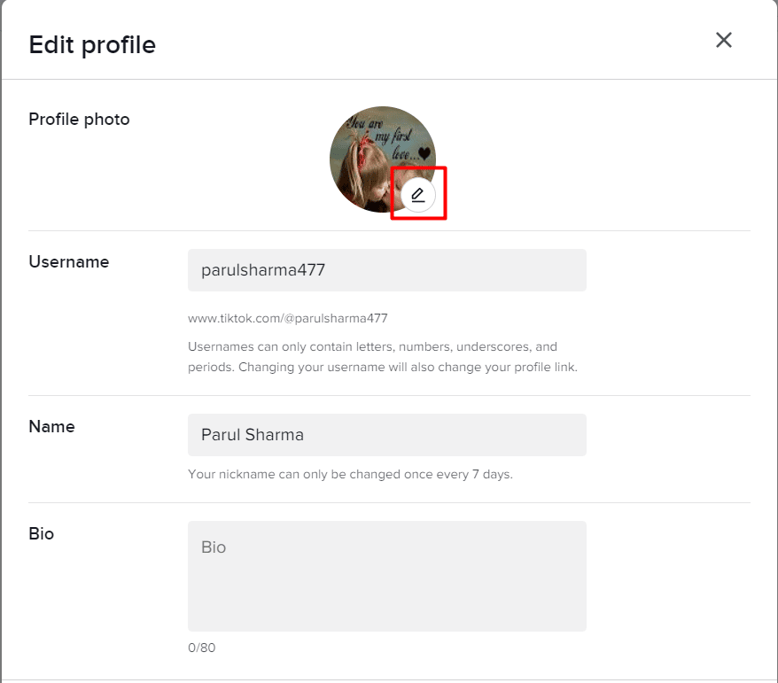 klik ikon pensil di tiktok | tidak dapat mengubah gambar profil di tiktok