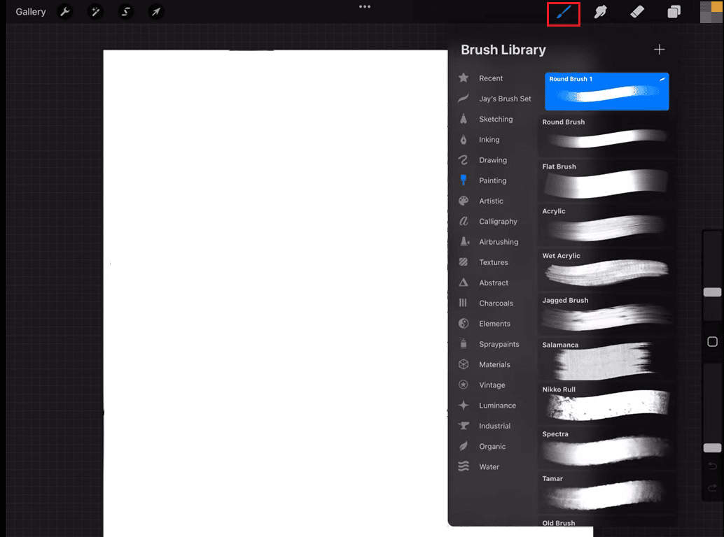 selecione a ferramenta pincel no aplicativo Procreate. Como preencher a cor no Procreate