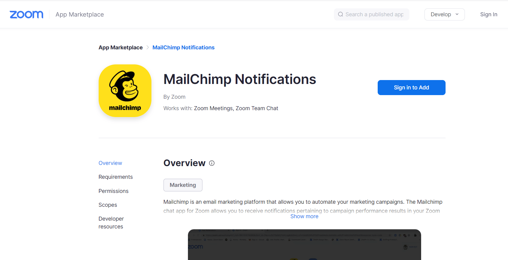 Página oficial do Mailchimp Notifications