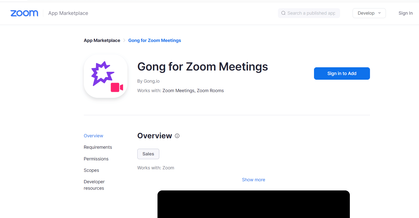 เว็บเพจอย่างเป็นทางการของ Gong for Zoom Meetings