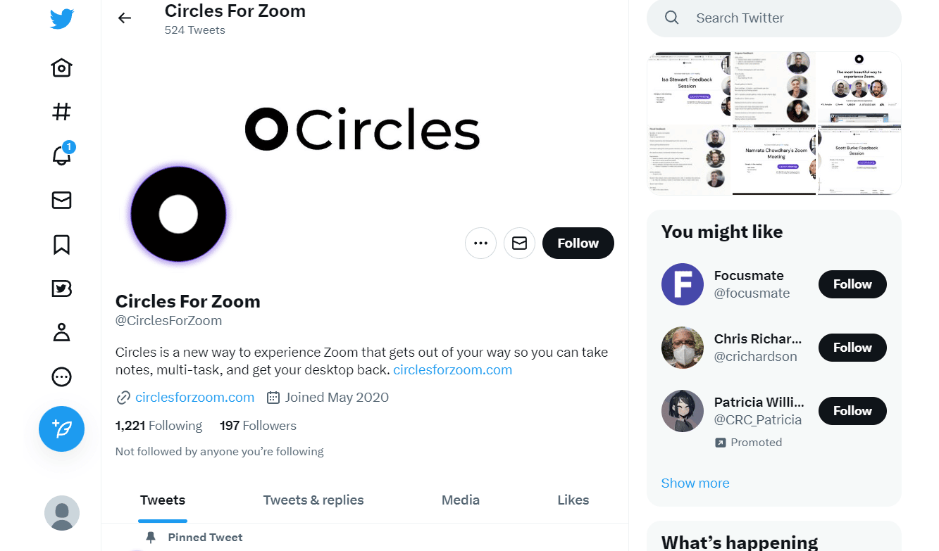 Circles for Zoom Twitter-Seite