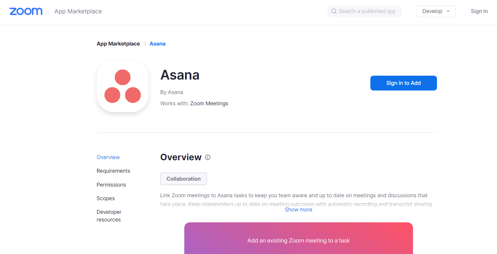 Asana resmi web sayfası