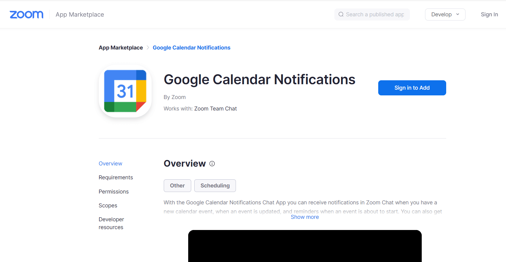 Página oficial do Google Calendar Notifications