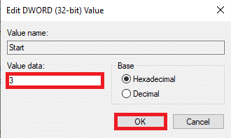 値のデータに 3 を入力し、[OK] をクリックします。