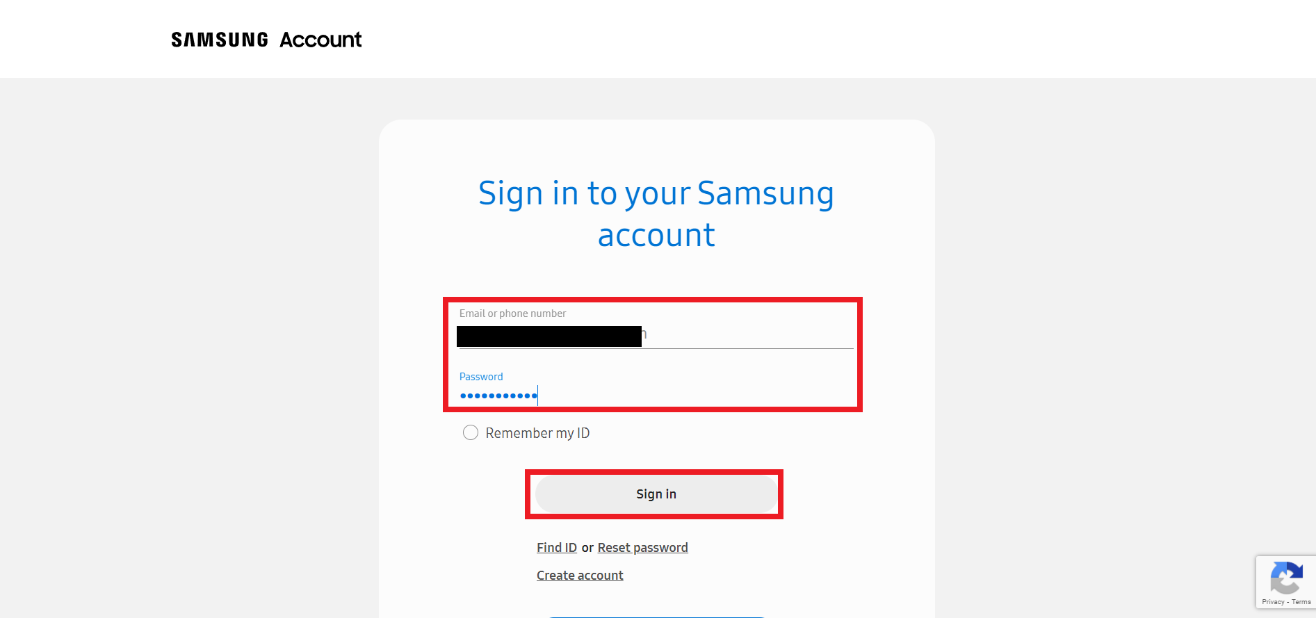 Inicie sesión en su cuenta de Samsung con su correo electrónico o número de teléfono y contraseña