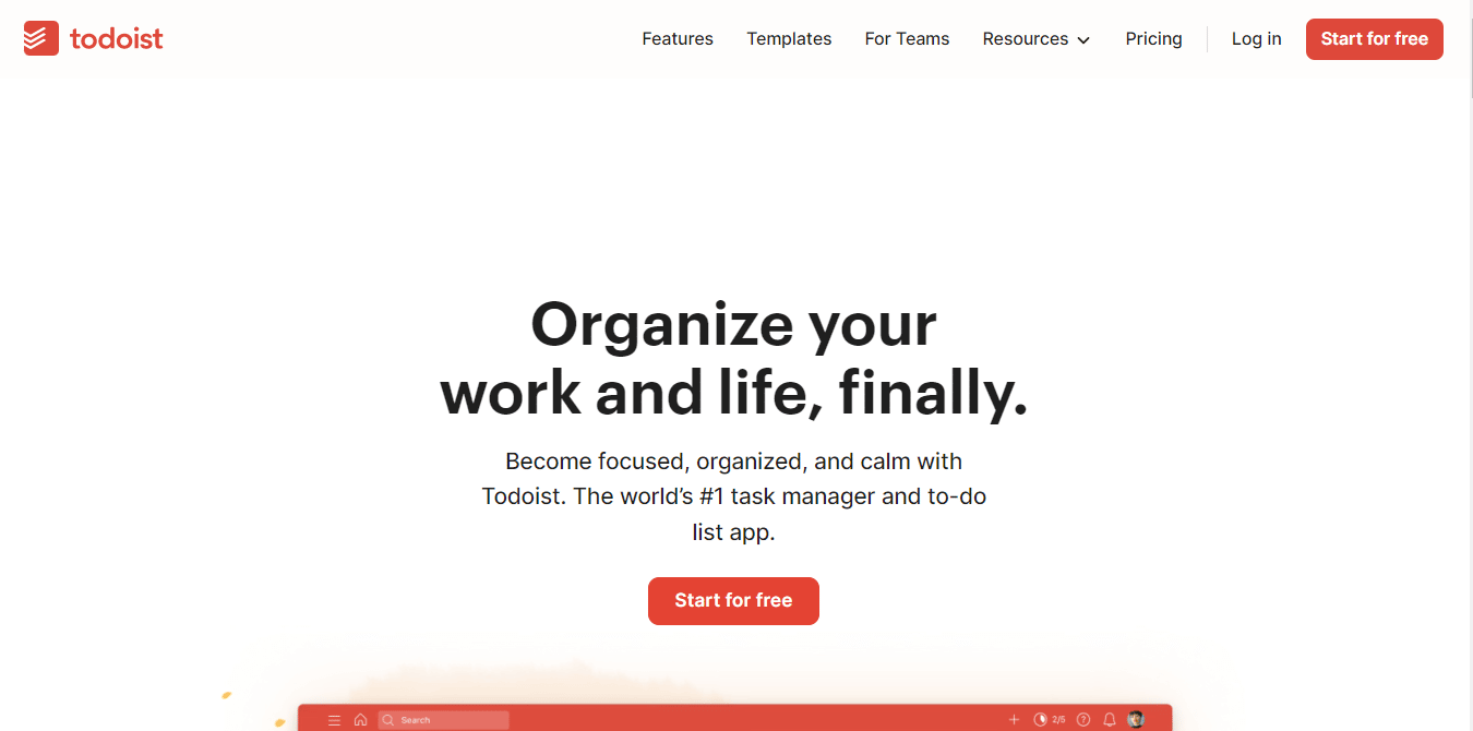 Pagina iniziale di Todoist. 40 migliori app di produttività per lavorare più velocemente