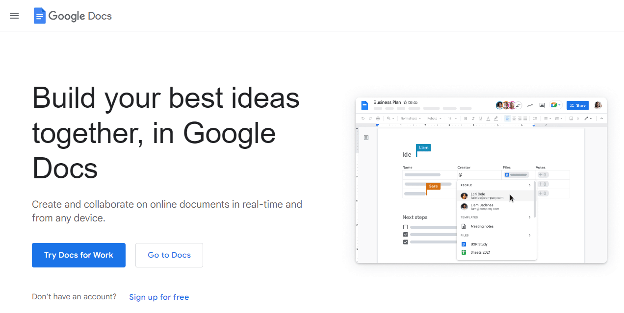 Google Docs-Startseite. Die 40 besten Produktivitäts-Apps für schnelleres Arbeiten