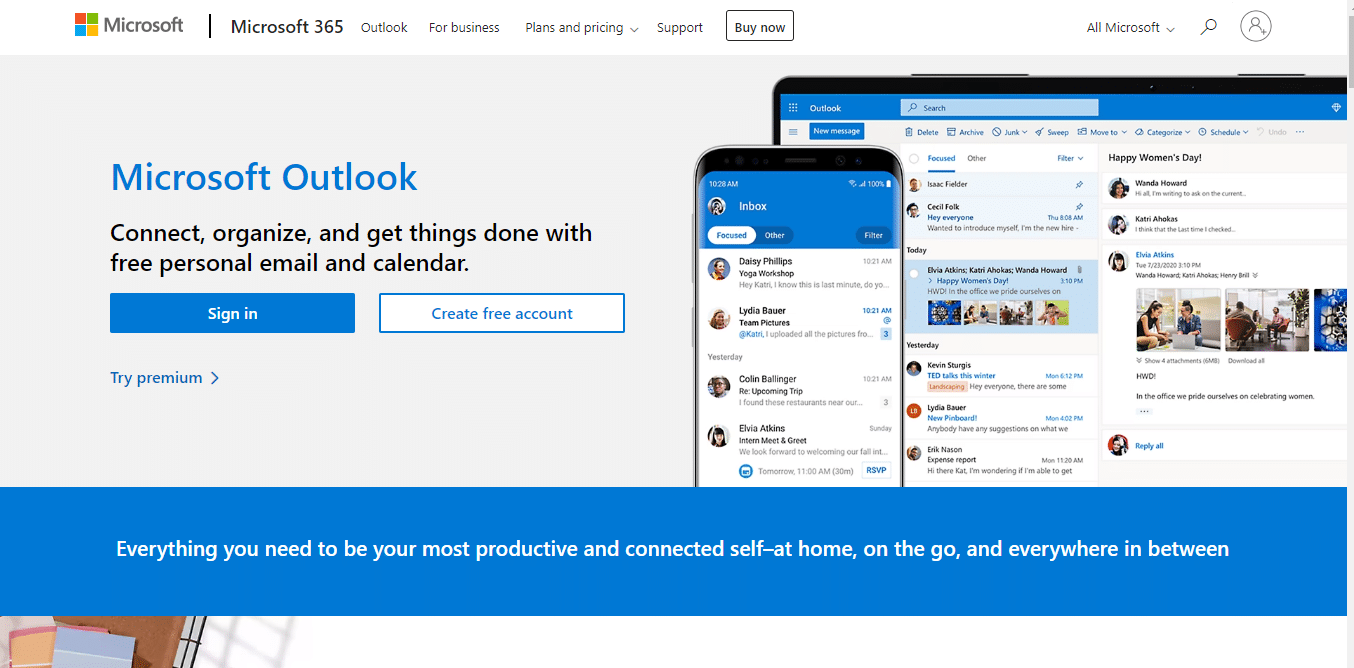 صفحة Microsoft Outlook الرئيسية. 40 من أفضل تطبيقات الإنتاجية للعمل بشكل أسرع