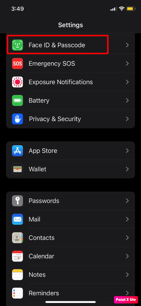 ketuk opsi face id dan passcode