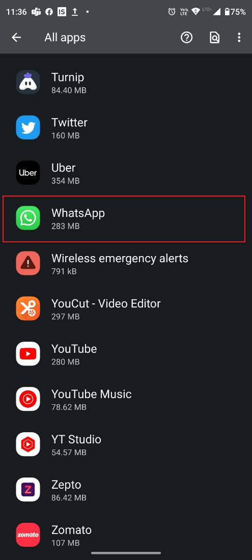 Cerca WhatsApp e toccalo. Correggi le notifiche di WhatsApp che non funzionano su Android 11